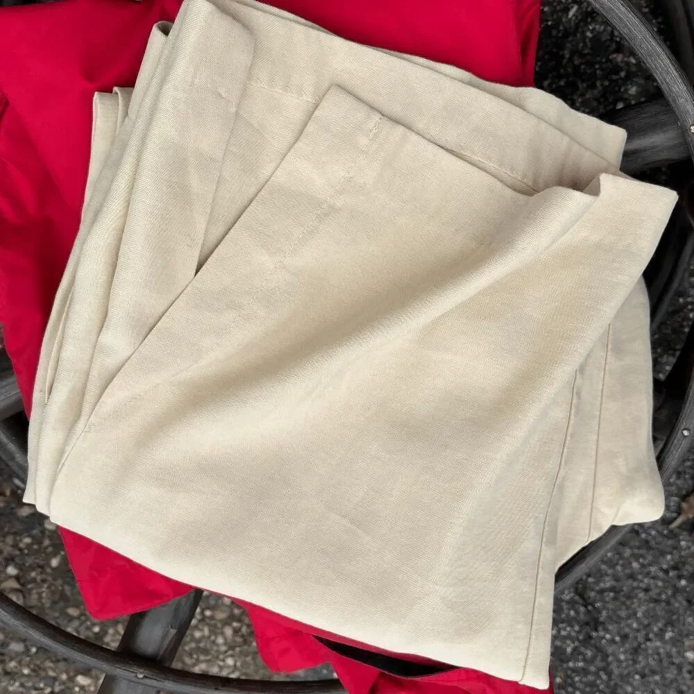 H&M Wide Leg Linen Blend Trousers Beige Size 14 Side Slits Pockets